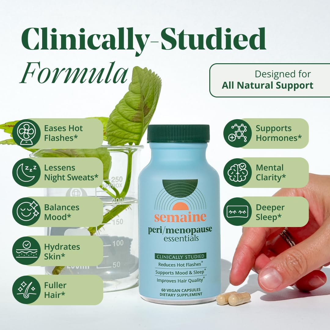 Semaine Peri/Menopause Essentials, 60 Ct. - Fuller Hair, No More Hot Flashes, Hormone Balance, Better Sleep & More - Clinically-Studied, Non-Hormonal Formula SemaineAu supplements