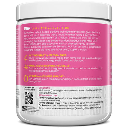 RSP NUTRITION AminoLean Pre Workout Powder, Amino Energy & Weight Management with Vegan BCAA Amino Acids, Natural Caffeine, Preworkout Boost for Men & Women, 30 Serv, Pink Lemonade… RSP NUTRITIONUS supplements