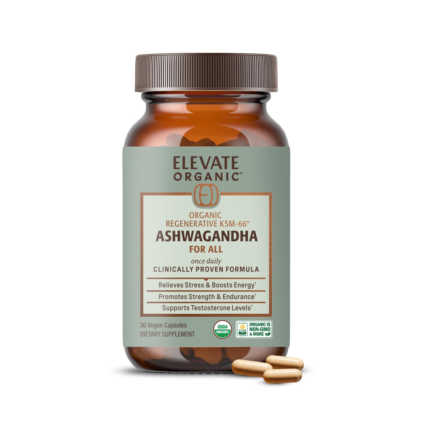 ELEVATE ORGANIC Regenerative Fermented KSM-66 Ashwagandha Vegan Capsules with Acti Veda™ (600mg, 30 Servings), Up to 150% More Effective Than KSM-66 Alone ELEVATE ORGANICAu supplements