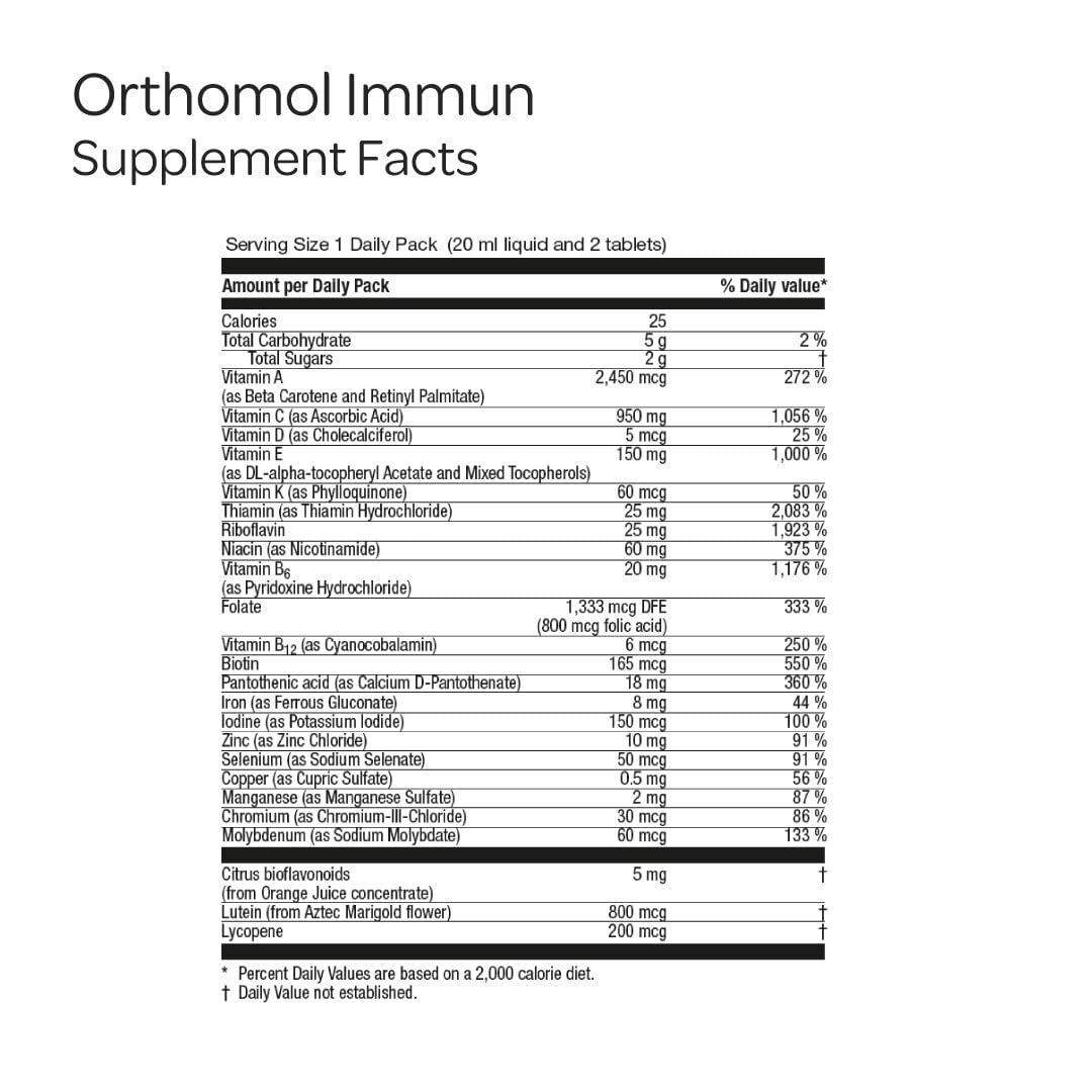 Orthomol Immun, Immune Support Vials for Adults with Vitamin C, Zinc, Selenium, Iodine, Vitamin D, E, A ,B, Calcium, 25+ Immune Boost Nutrients, 1 Serving Per Day for Daily Health (30 Day Supply) OrthomolAu supplements