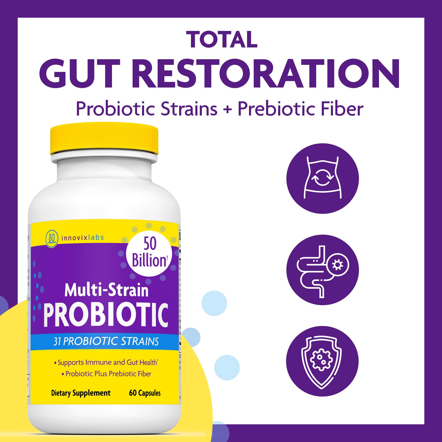 InnovixLabs Multi Strain Probiotics for Women & Men - Probiotic Supplement - 50 Billion CFU - Gut Health, Immune Support, Digestion, Lactobacillus Acidophilus, Prebiotics and Probiotics, 60 Capsules InnovixLabsAu supplements