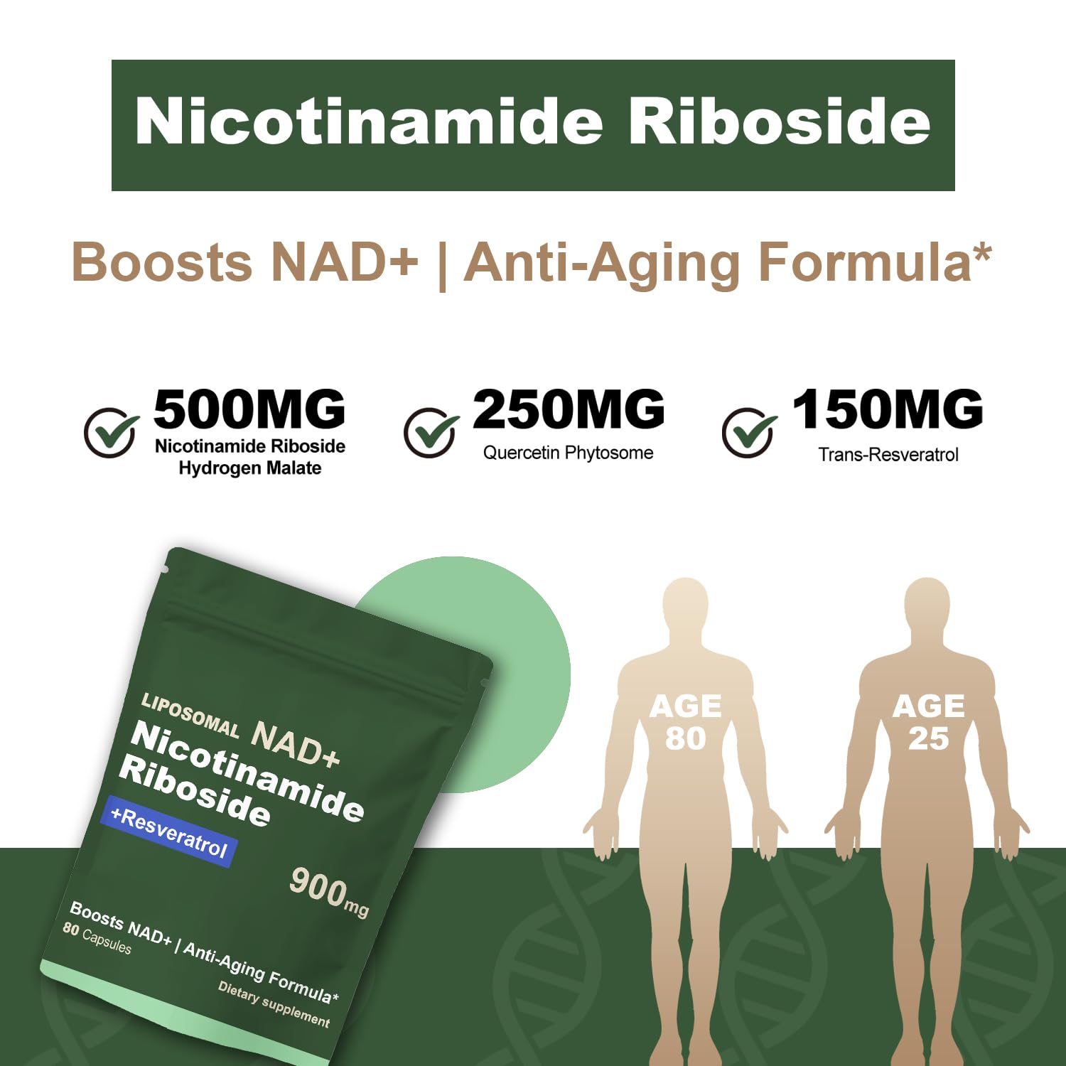 Quackiki NAD Resveratrol Supplement with NAD Nicotinamide Riboside Resveratrol 900 MG, Boost NAD+ for Cellular Health, Anti-Aging, Energy, Focus - 80 Capsules(2Pcs) QuackikiAu supplements