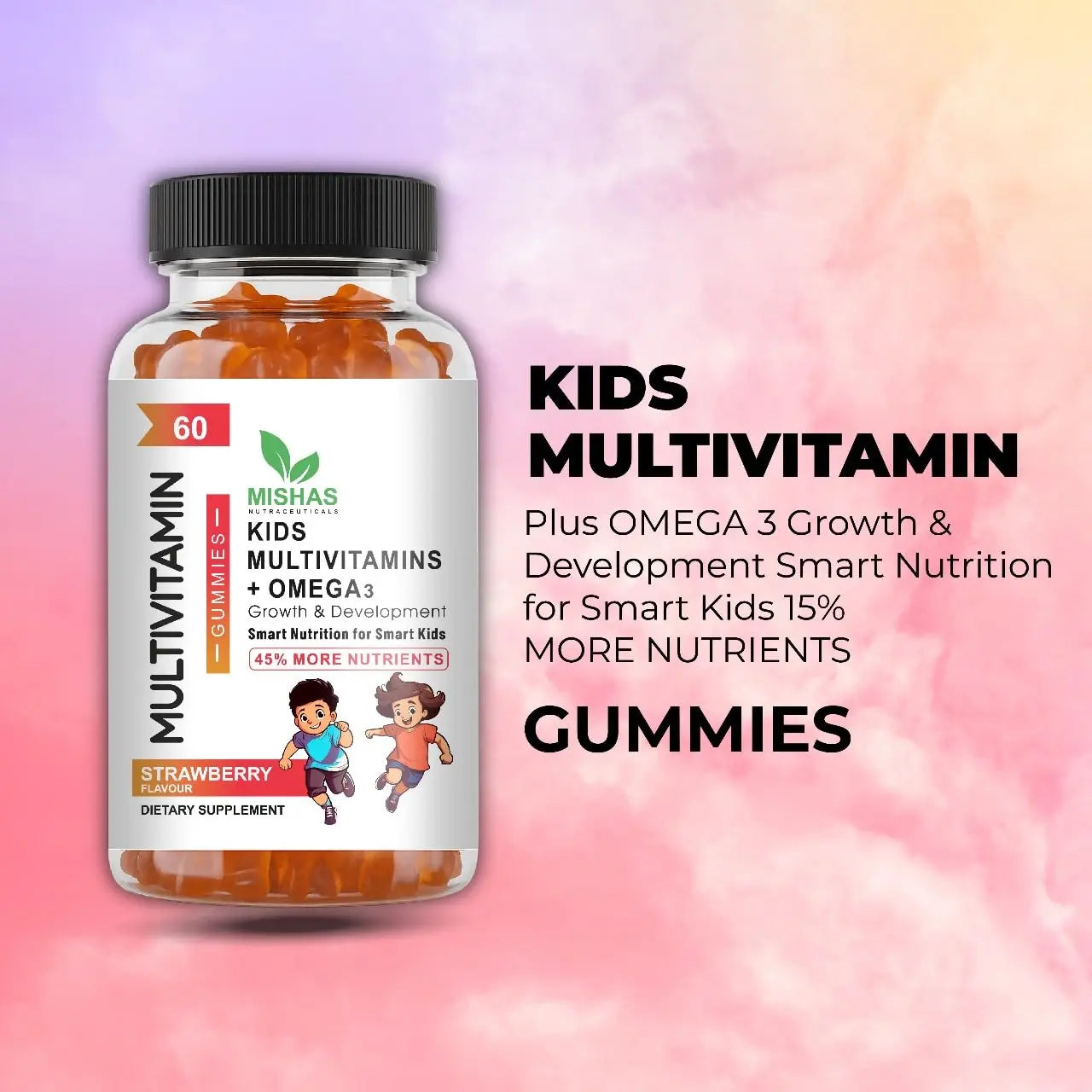 Mishas Nutraceuticals Kids Multivitamin Gummies with Omega 3 Fish Oil (EPA/DHA), Vitamin D3, C, B12, B6, Vitamin A, K & Zinc Immune Support MishasAu supplements