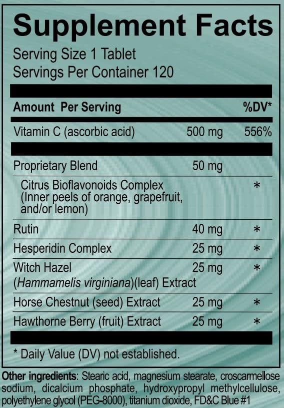 Vasoflex Vitamin C, Citrus Bioflavonoids Complex, Rutin, Hesperidin Complex, Witch Hazel Extract, Horse Chestnut Extract, Hawthorne Berry Extract Leg Vein Supplement Tablets, 120ct VasoflexAu supplements