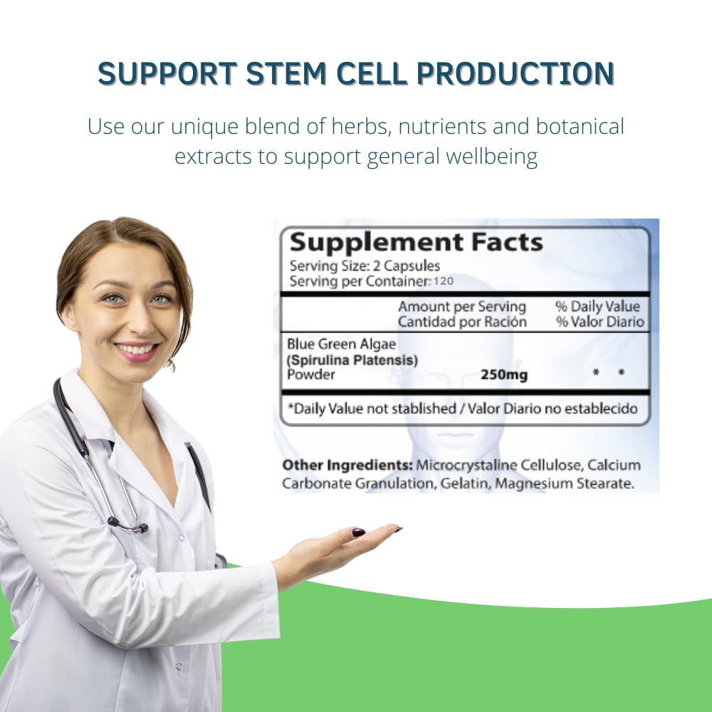 Bioxtron Natural AFA Stem Cell Supplement - Joint Support & Muscle Pain - Immune System Support - Natural Blue Green Algae Spirulina - 120 Caps BioxtronAu supplements