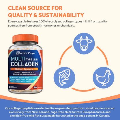 Doctor's Recipes Multi Collagen Complex with Golden Turmeric, Vitamin C, Biotin, Hyaluronic Doctor's RecipesUS supplements