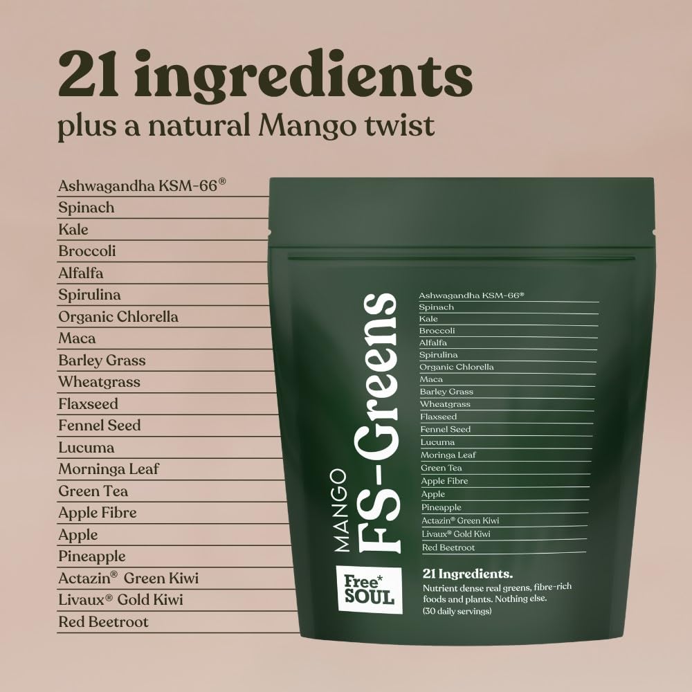 FS-Greens | 21 Advanced Greens, Superfoods, and Adaptogens Including KSM-66 Free SoulUS supplements