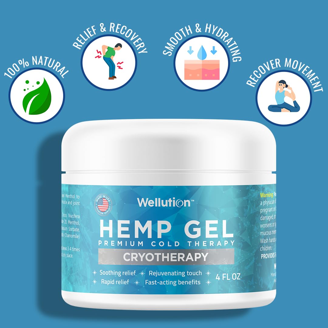 WELLUTION Cryotherapy Hemp Gel – Gentle Cooling Sensation with Menthol & Arnica – Non-Greasy, Quick-Absorbing Formula – Lightweight Gel for Comfort & Refreshing Feel – 4oz WELLUTIONAu supplements