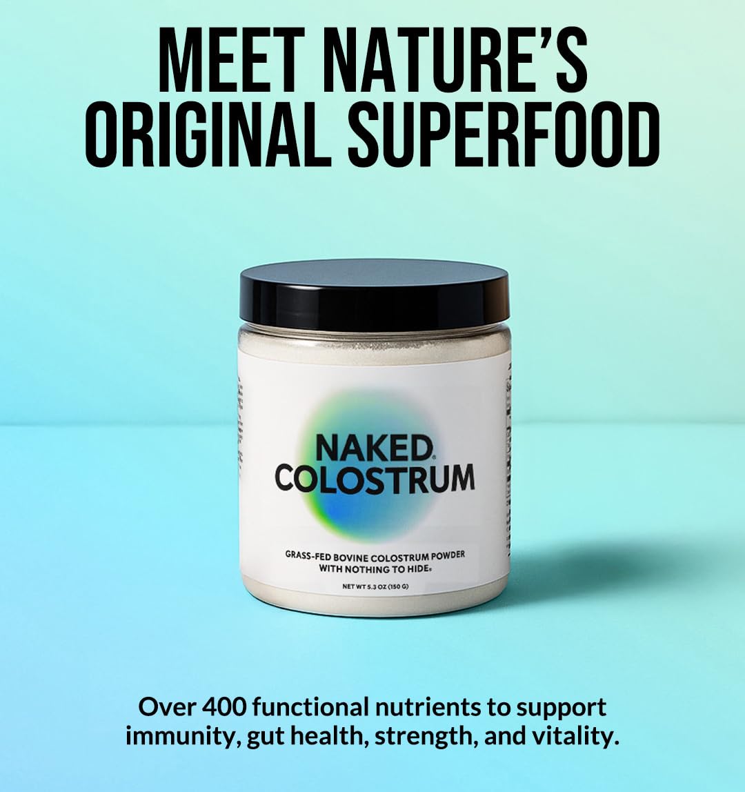 NAKED Colostrum Powder – 100% Grass-Fed Bovine Colostrum Supplement from US Farms | Tested at 20%+ IgG | Gut Health, Immunity, Recovery & Skin Support - 150 Servings NAKEDAu supplements