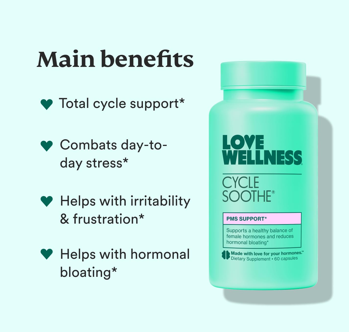 Love Wellness Cycle Soothe Supplement | Promotes a Happy Mood | Helps with PMS Hormones, Stress Relief, & Improves Mood | 60 Capsules Love WellnessAu supplements
