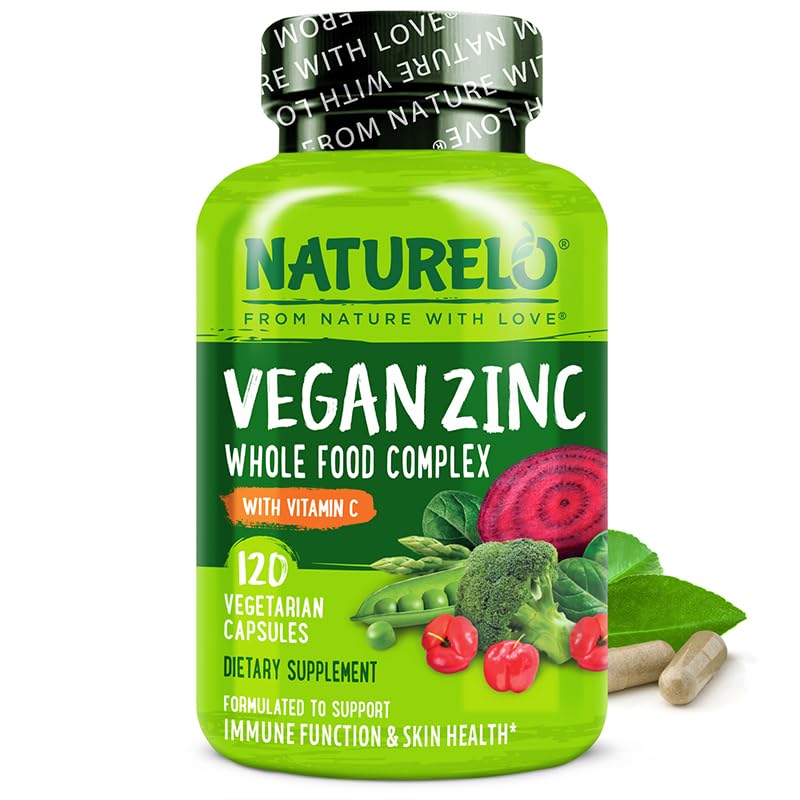 NATURELO Vegan Zinc Immune Support Capsules - Whole Food Complex with Vitamin C for Healthy Skin, Hair, and Nails - 120 Capsules NATURELOAu supplements