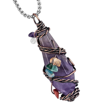 Nupuyai Wire Wrapped 7 Chakra Crystal Stone Pendant Necklace for Women Men, Handmade Faceted NupuyaiAu supplements