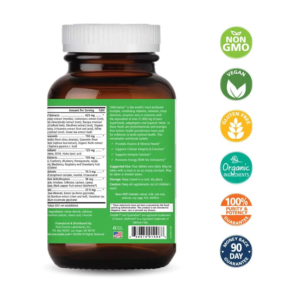 PURE ESSENCE LABS LifeEssence Multivitamin for Women and Men - Natural Herbal Supplement - Vitamin D, Vitamin D3, Vitamin B12 PURE ESSENCE LABSAu supplements