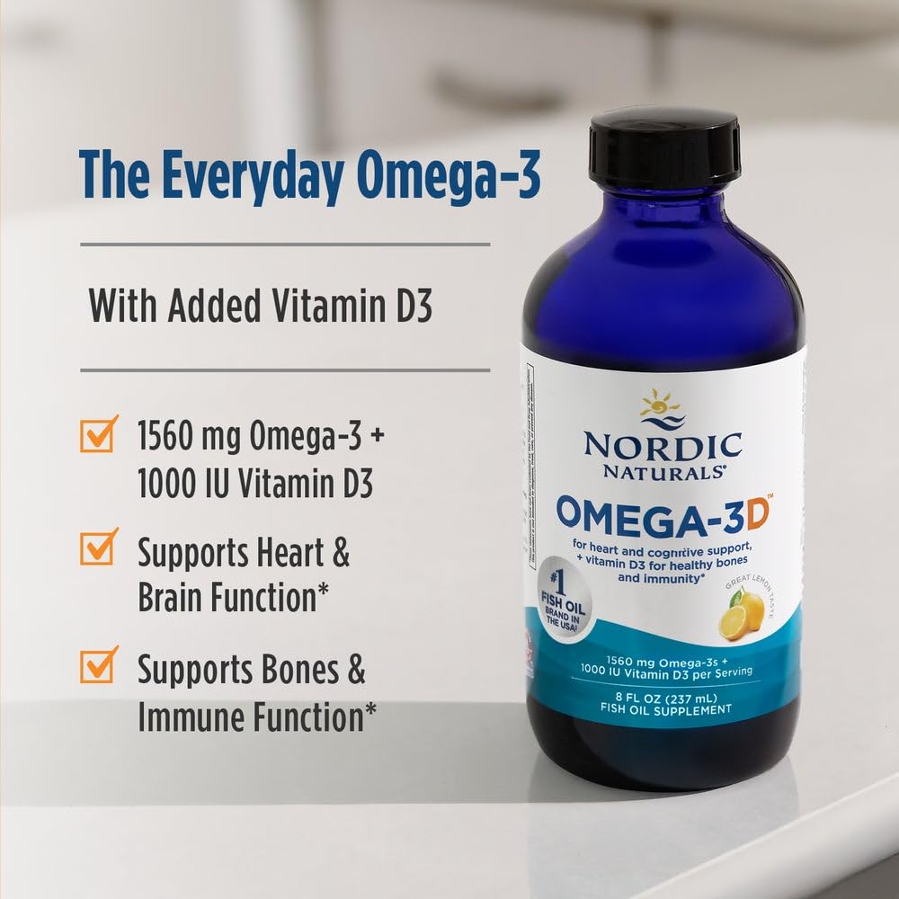 Nordic Naturals Omega-3D, Lemon Flavor - 8 oz - 1560 mg Omega-3 + 1000 IU Vitamin D3 - Fish Oil - EPA & DHA - Immune Support, Brain & Heart Health, Healthy Bones - Non-GMO - 48 Servings Nordic NaturalsAu supplements