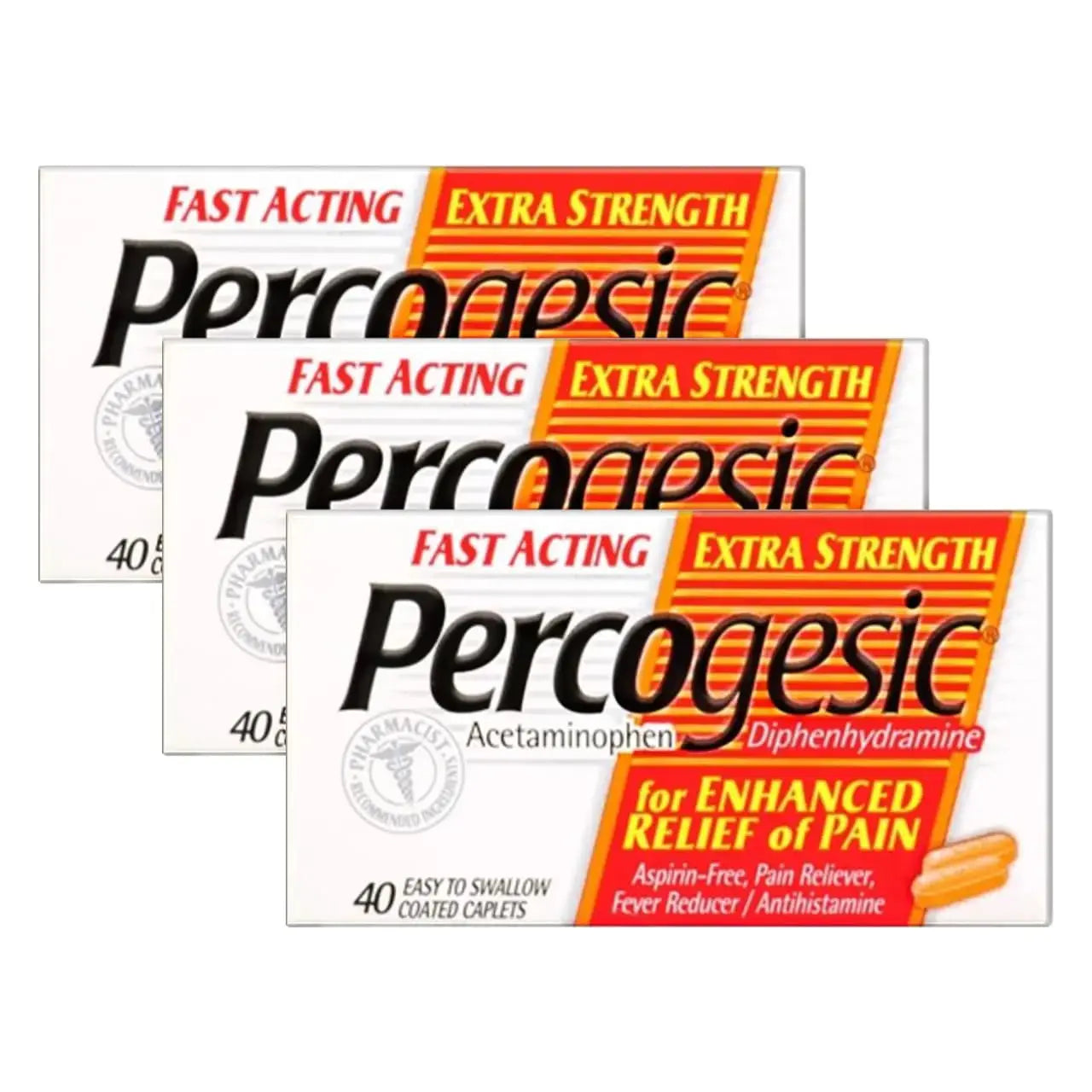 Percogesic Extra Strength Pain Relief | Aspirin Free Dual Action Relief | 40 Coated Caplets (3 Pack) PercogesicAu supplements