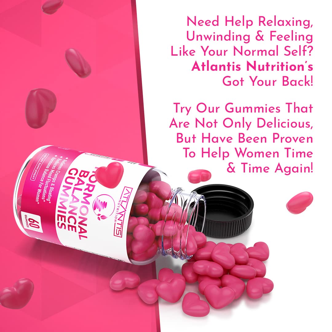 Atlantis Nutrition Hormonal Balance for Women & PMS Relief Gummies - Alleviates Cramps, Bloating, Mood Swings, Hot Flashes & Night Sweats - Cranberry, Dong Quai & Chasteberry Menstrual Cramp Relief Atlantis NutritionAu supplements