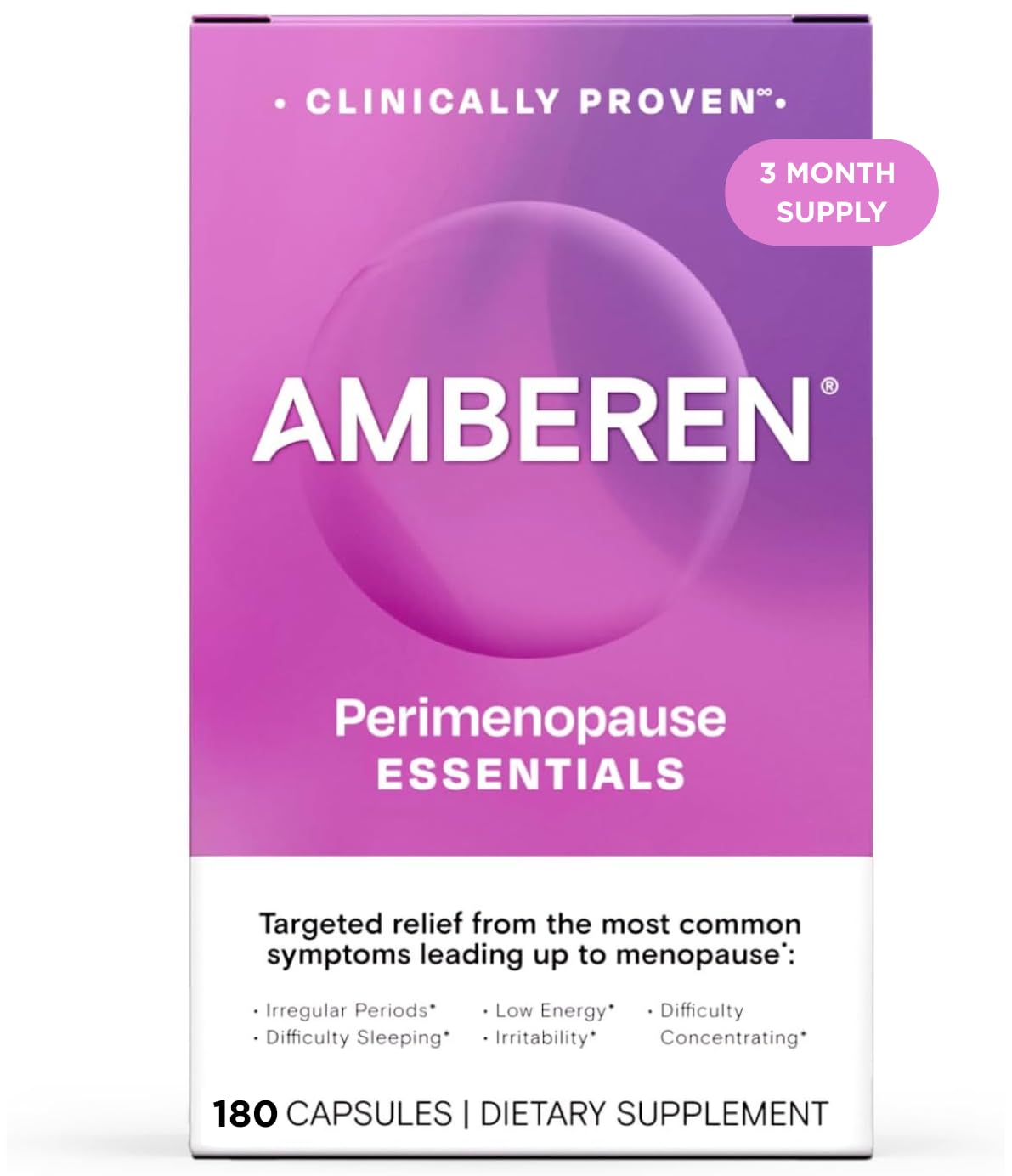 Amberen Perimenopause, Peri-Menopause Multi-Symptom Relief, Vitamin B, Vitamin E & Antioxidants Supplement, Helps Support Hormone Balance, Hot Flashes & Night Sweats, Supplements for Women, 180 Count AmberenAu supplements