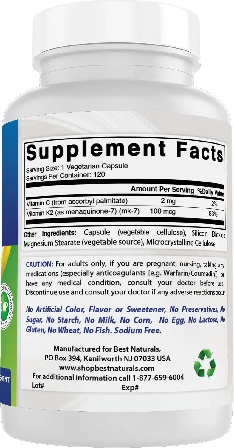 Best Naturals MK-7 Vitamin K2 100 mcg 120 Vcaps Best NaturalsAu supplements