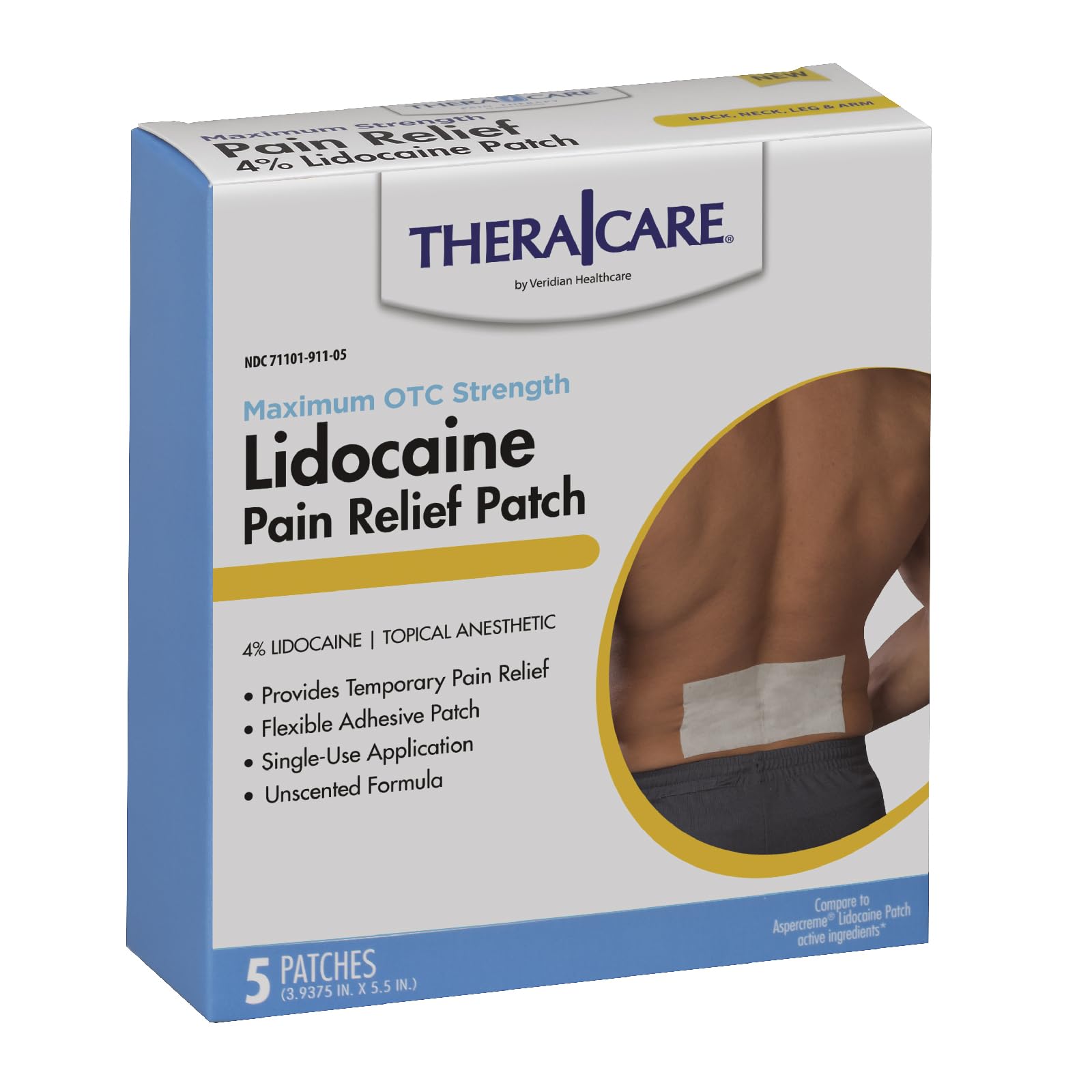 Thera|Care Pain Relief Patch | 4% Lidocaine Patch | 3.9” x 5.5” | 5-Count Box Thera CareAu supplements