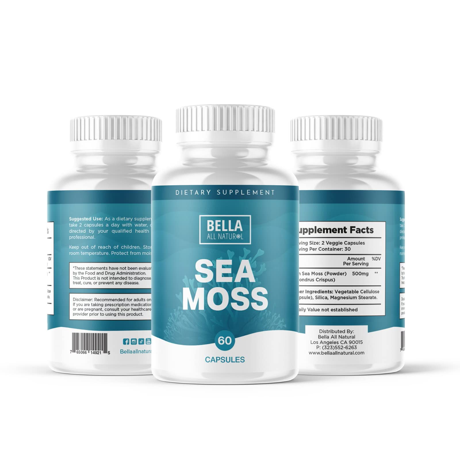 Bella All Natural Sea Moss Vitamins | Pure Sea Moss | Irish Sea Moss, 60 Capsules Bella All NaturalUS supplements