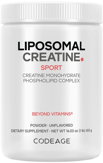 Codeage Liposomal Creatine Powder Supplement - 3-Month Supply - 5000mg Creatine Monohydrate Pre Workout & Post Workouts - Unflavored Creatine, Pure Creatine Powder, Creatinine for Sports - 90 Servings CodeageAu supplements