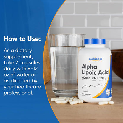 Nutricost Alpha Lipoic Acid 600mg Per Serving, 240 Capsules - Gluten Free, Vegetarian Capsules, Soy Free & Non-GMO NutricostUS supplements
