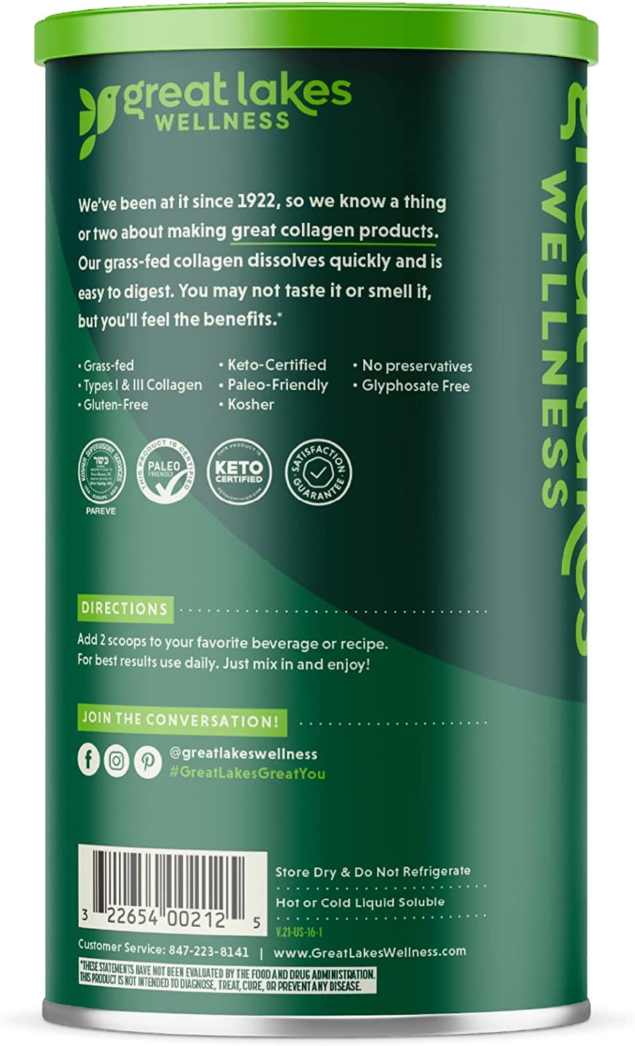 Great Lakes Gelatin Collagen Hydrolysate 454g (UK/EU Compliant can) (3) Great Lakes GelatinAu supplements