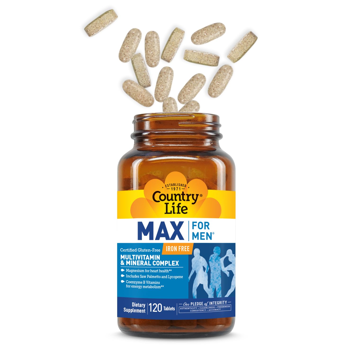 Country Life Max for Men Multivitamin: Iron-Free, Gluten Free, Saw Palmetto, Lycopene, Daily Support for Energy, Heart & Men's Health,120 Vegetarian Tablets Country LifeAu supplements