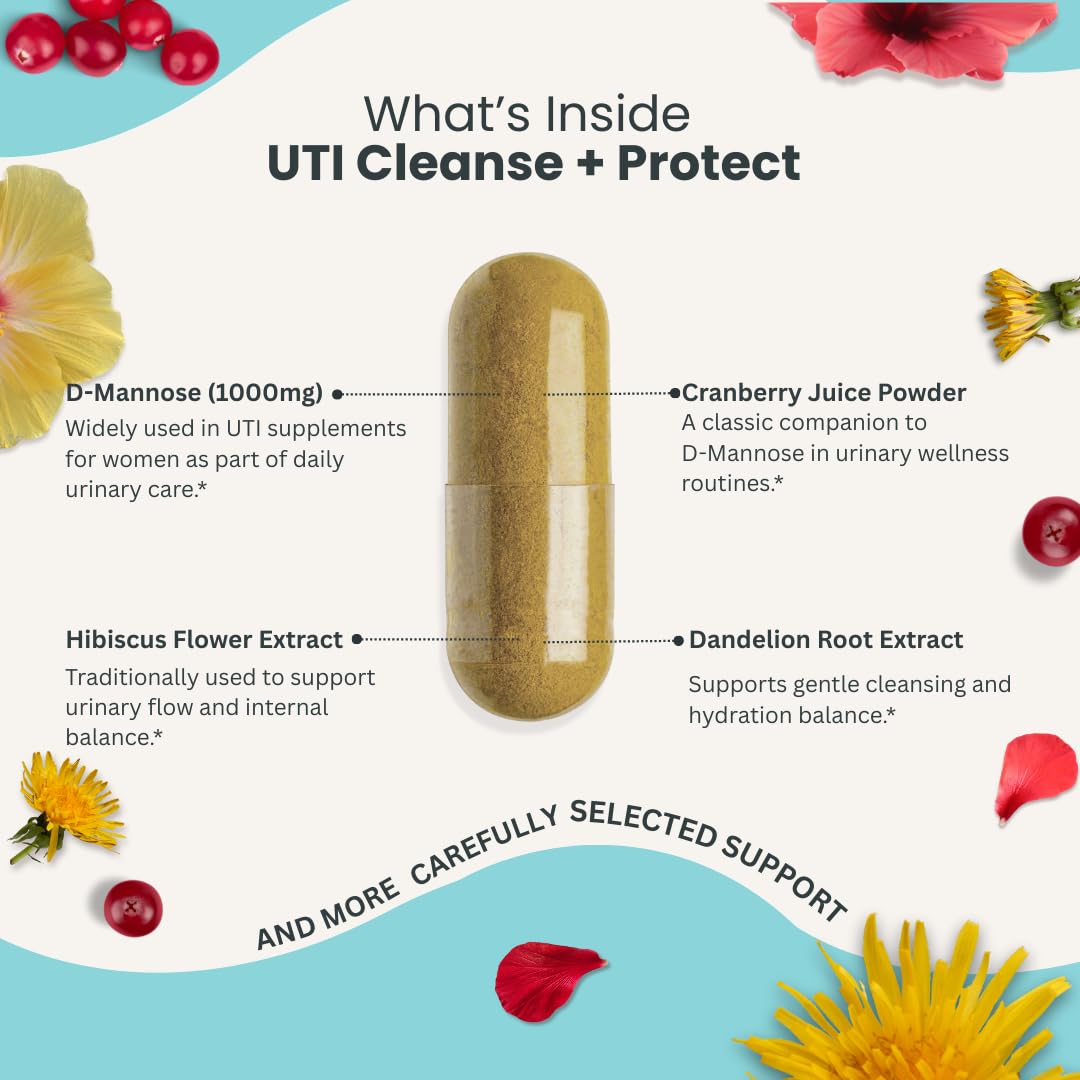 Naturonel UTI Cleanse + Protect – Urinary Tract Support with D-Mannose, Cranberry, Hibiscus & Dandelion | Advanced Formula, Dietary Supplement - Non-GMO, Made in USA, GMP Certified (1) NaturonelAu supplements