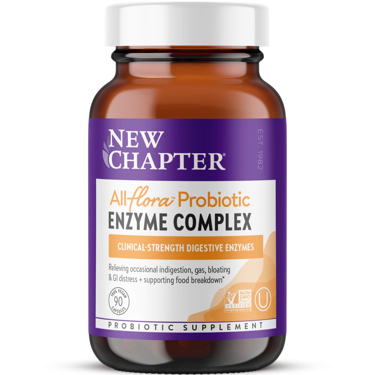 New Chapter All-Flora Enzyme Complex with Probiotics Relieves Bloating & Gas - Clinical-Strength Digestive Enzymes + Ultra-Concentrated Probiotics + Fermented Vitamin B12, 90 Vegan Capsules New ChapterAu supplements