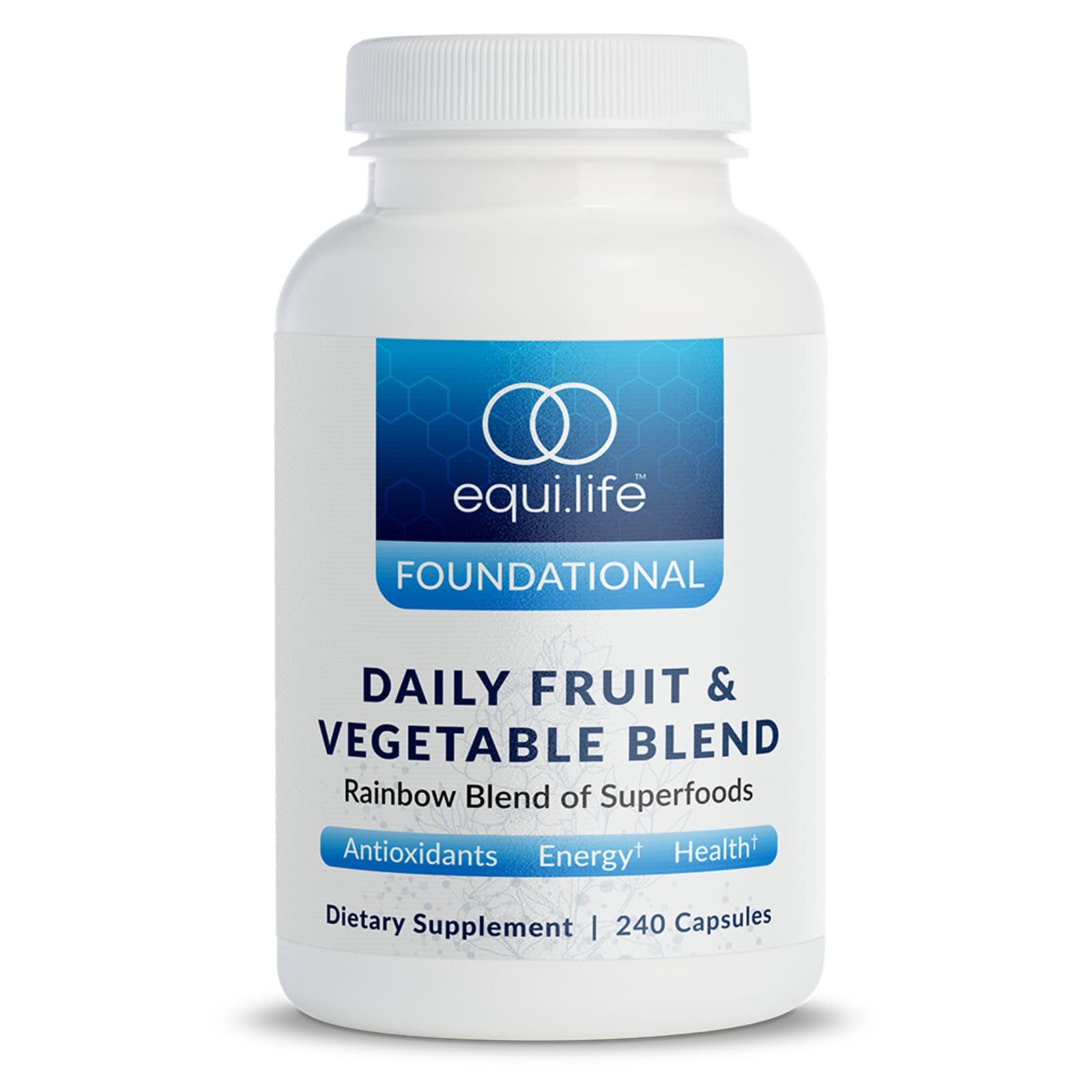 Equilife Daily Fruit & Vegetable Blend, Superfood Antioxidant Supplement Capsules, Nutrient Dense with Vitamin C, Fiber, and 9 Essential Amino Acids, Supports Energy, Vegan 240 Capsules EquilifeAu supplements