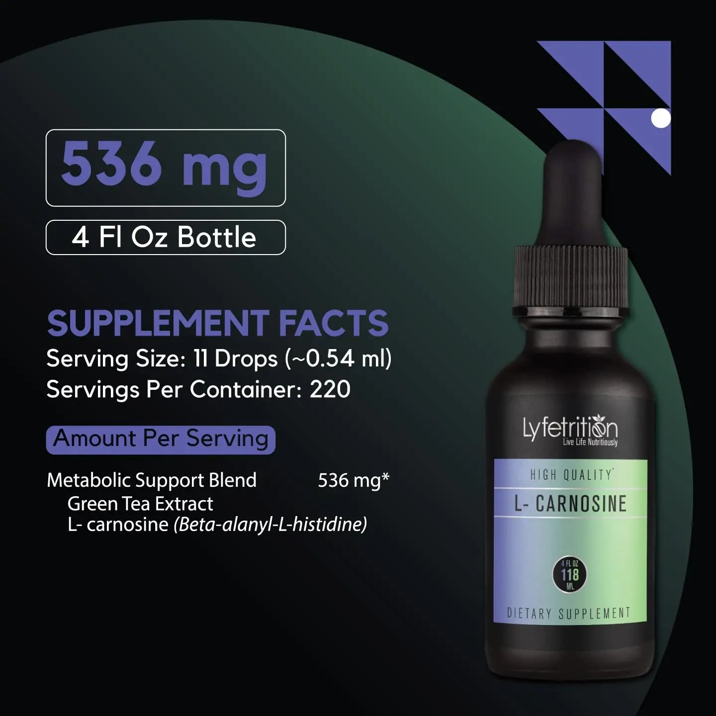 Lyfetrition L-Carnosine Liquid Supplement 118 ml, 4 FL Oz Liquid, 220 Servings, Made in USA, Quick Absorption, Potent Ingredients, Non-GMO LyfetritionAu supplements