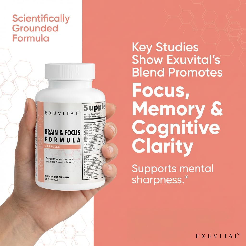 EXUVITAL Brain & Focus Formula, Veggie Capsules, 60 Count, Nootropic Supplement with Vitamins, Minerals and Proprietary Blend for Clarity, Memory, Cognition and Mental Focus EXUVITALAu supplements