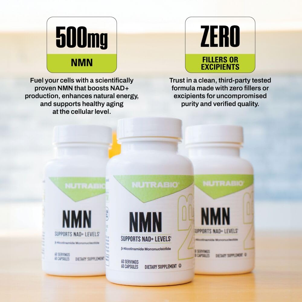 NutraBio NMN - NAD Supplement, Longevity Support, Boost NAD Levels, Increase Cellular Energy, Brain Health, Healthy Aging- 60 Servings- 60 Capsules NutraBioAu supplements
