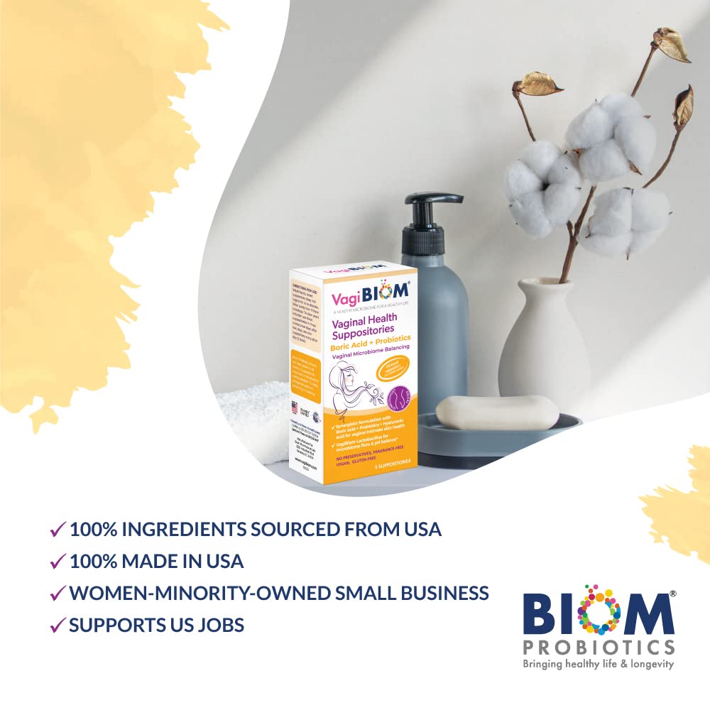 VagiBiom Boric Acid Suppositories with Lactobacillus: Microbiome Flora Balance; Balance and Nourishes VagiBiomAu supplements