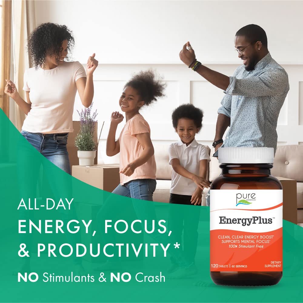 Energy Plus by Pure Essence - Caffeine Free, All Natural Herbal Energy and Focus Supplement - Smooth, No Jitters No Crash - 60 Tablets PURE ESSENCE LABSAu supplements