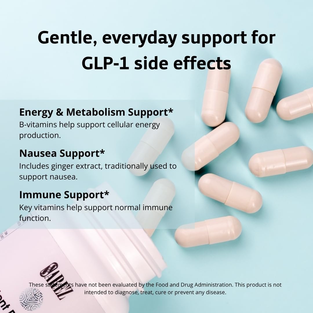Sarez GLP-1 Support Capsules — Methylated Vitamins & Chelated Minerals — Energy, Metabolism, Hair & Daily Nutrient Support — with Ginger for Nausea — Gentle on Stomach — 30 Day Supply SarezAu supplements