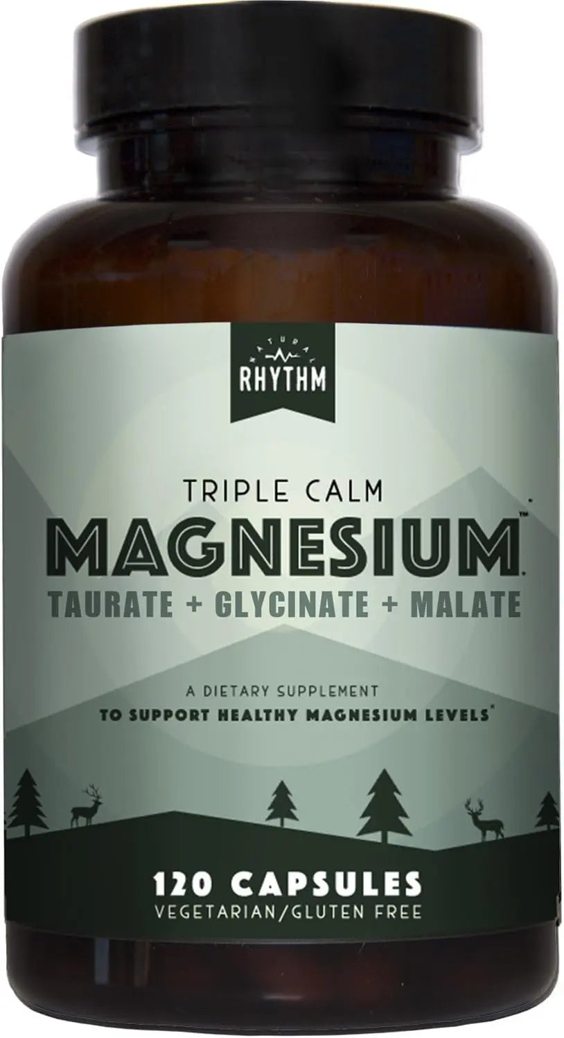 Natural Rhythm Triple Calm Magnesium Complex - 120 Capsules, Chelated Magnesium Glycinate, Taurate & Malate, High Absorption Supplement for Sleep, Stress, Muscle & Heart Support, Non-GMO, Vegan Natural RhythmAu supplements