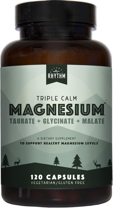 Natural Rhythm Triple Calm Magnesium Complex - 120 Capsules, Chelated Magnesium Glycinate, Taurate & Malate, High Absorption Supplement for Sleep, Stress, Muscle & Heart Support, Non-GMO, Vegan Natural RhythmAu supplements