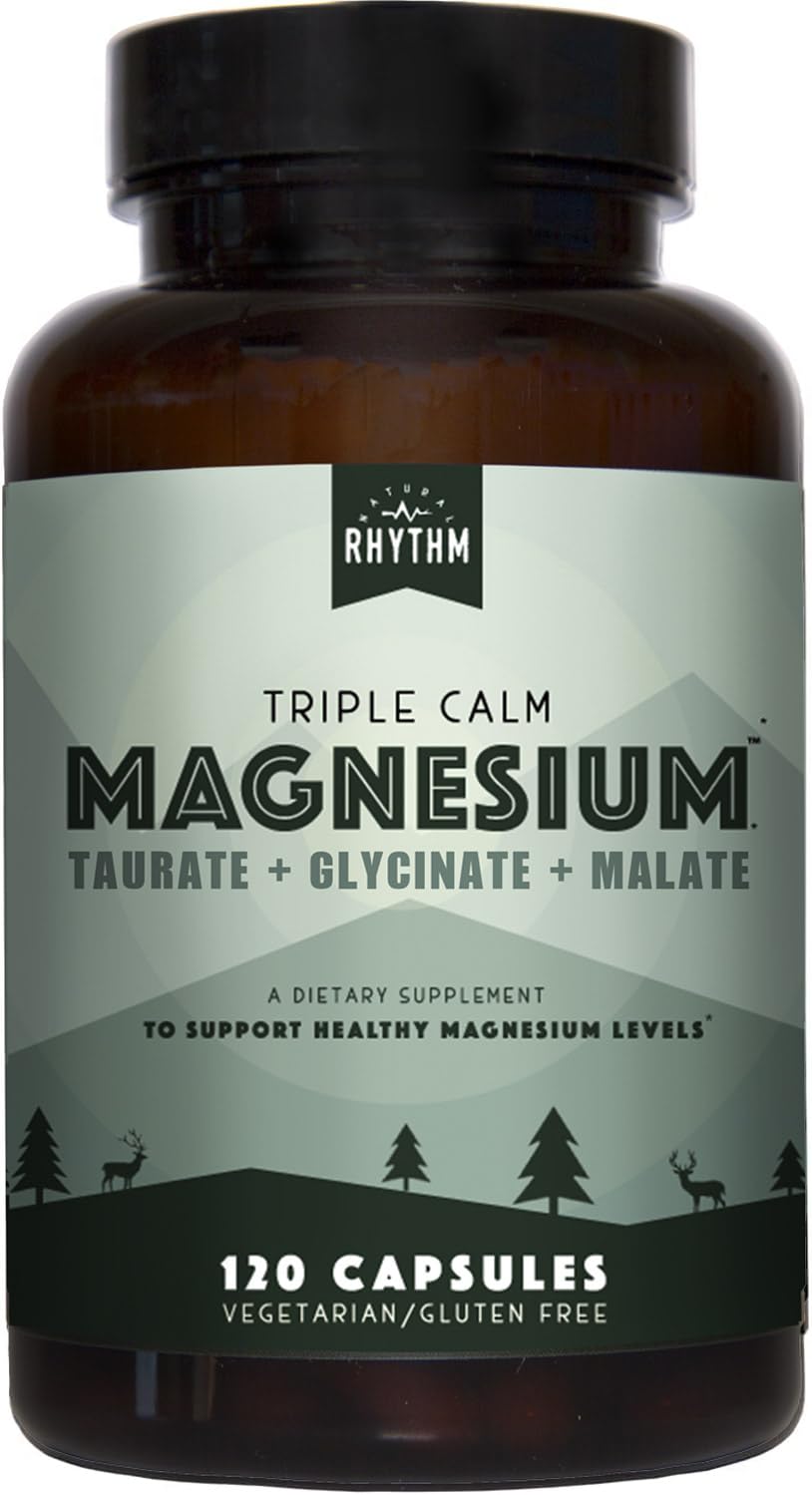 Natural Rhythm Triple Calm Magnesium Complex - 120 Capsules, Chelated Magnesium Glycinate, Taurate & Malate, High Absorption Supplement for Sleep, Stress, Muscle & Heart Support, Non-GMO, Vegan Natural RhythmAu supplements