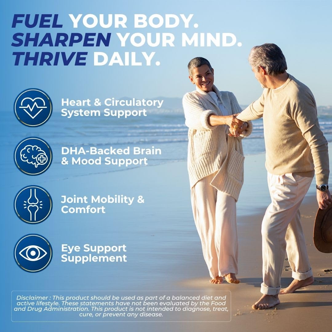 Vital Omega 3 Fish Oil Supplements 2400mg | 864mg EPA & 576mg DHA | 1440mg Total Omega-3 Fatty Acids | Promotes Brain & Heart Health | Non-GMO, Gluten-Free, Sugar-Free | Lemon | 60 Day Servings VITAL NUTRITIVEAu supplements