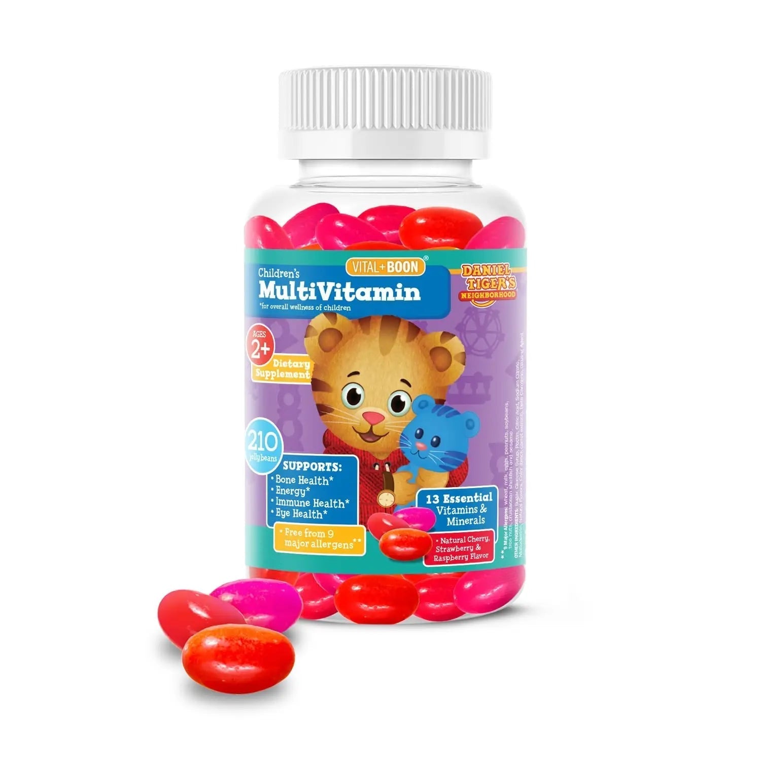 Daniel Tiger - Kids Multivitamin Jellybeans (210 Jellybean Bottle) Toddler 2+ & Kids Vitamins - 13 Essential Vitamins & Minerals to Support Bone Health Vital+BoonAu supplements