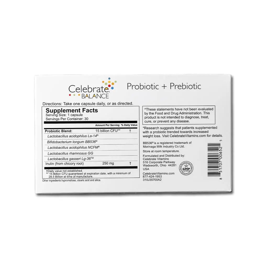 Celebrate Vitamins CelebrateONE Bariatric Multivitamin 18mg Iron & Balance Probiotic + Prebiotic Capsules Bundle – Supports Digestive Health, Iron Levels Celebrate Bariatric SupplementsAu supplements