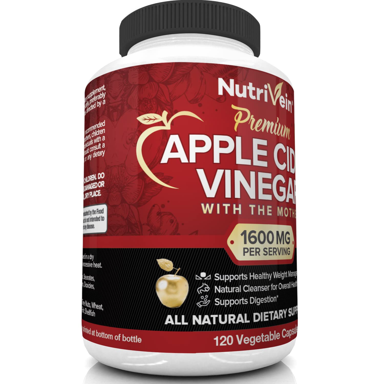 Nutrivein Apple Cider Vinegar Capsules with Mother - 1600mg - 120 Vegan NutriveinUS supplements