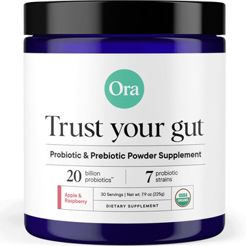 Ora Organic Prebiotic and Probiotic Powder Supplement - 20 Billion Probiotics, 7 Strains for Best Prebiotic Powder, Non-GMO, Probiotics for Women, Men & Kids - Apple Raspberry Flavor, 30 Servings… Ora OrganicUS supplements