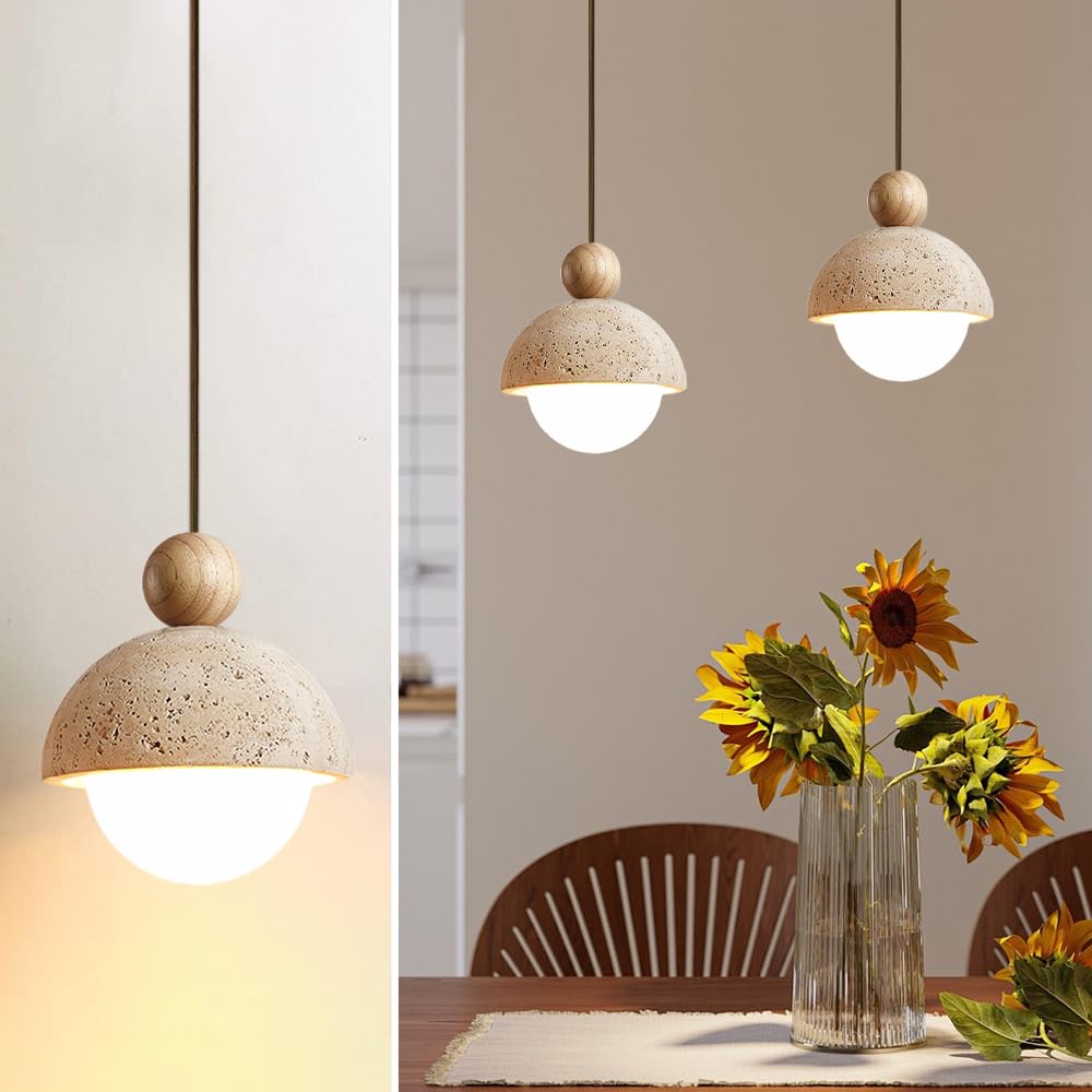 Spherical Wabi Sabi Pendant Light Natural Stone Retro Japanese Style Yellow Travertine Pendant Lighting Vintage Mini Wood Nordic Hanging Light for Kitchen Island Dining Room Bedroom Hallway Bedside OROILUPUAu supplements