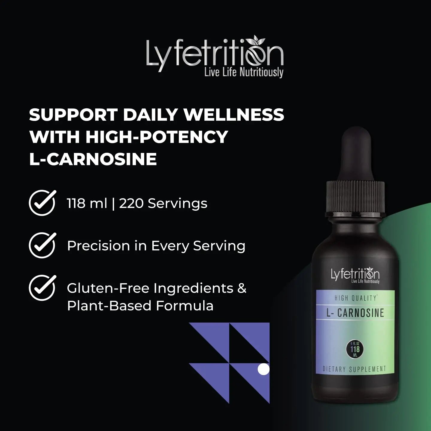 Lyfetrition L-Carnosine Liquid Supplement 118 ml, 4 FL Oz Liquid, 220 Servings, Made in USA, Quick Absorption, Potent Ingredients, Non-GMO LyfetritionAu supplements