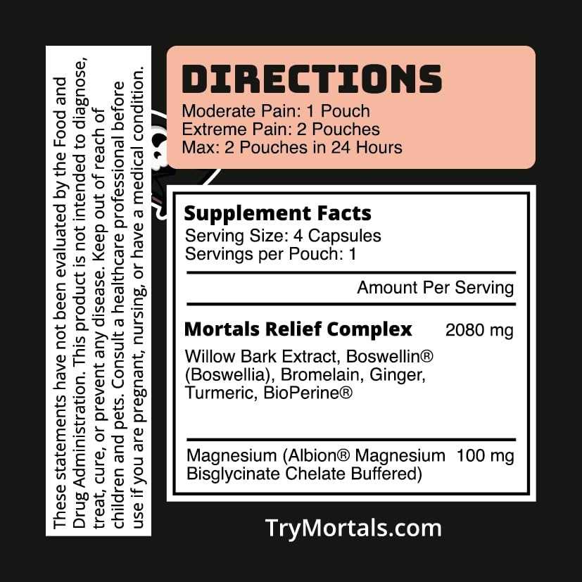 Mortals Pain Purge Daily Comfort Capsules — 7-Ingredient Botanical Blend with Turmeric, Boswellia, Willow Bark & Ginger — Vegan, cGMP, Made in USA (15 Pouches) MortalsAu supplements