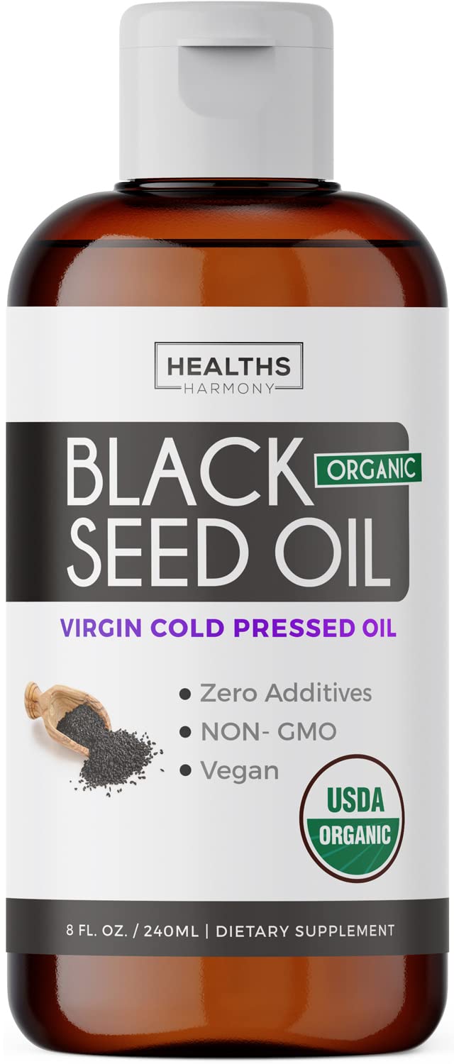 USDA Organic Black Cumin Seed Oil Liquid (8 fl oz) Premium Cold-Pressed Nigella Sativa Healths HarmonyAu supplements