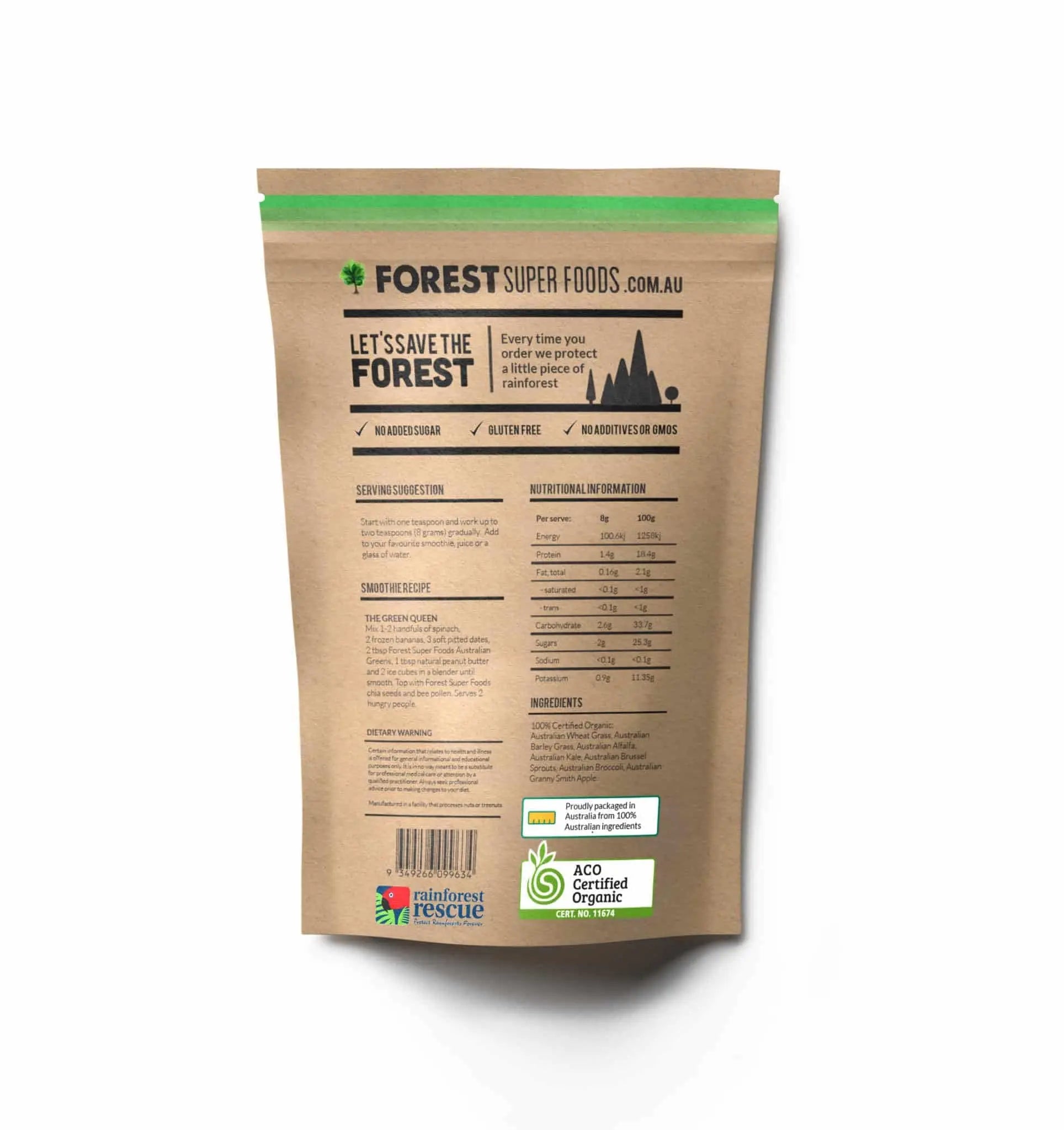 Certified Organic Australian Greens Whole Food Blend | 7 Incredible Whole Foods | No fillers or additives Forest Super Foodsnz supplements